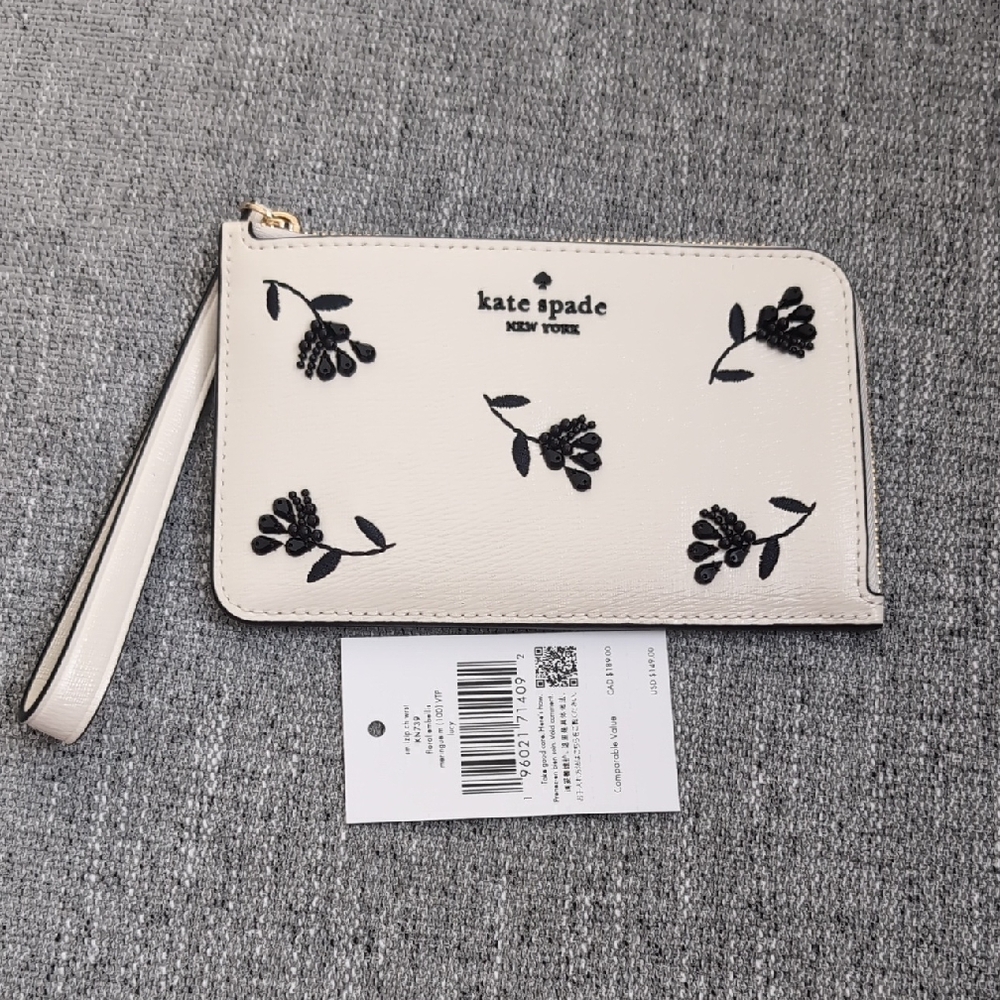 kate Spade -  Black and Cream Floral Wristlet NWT